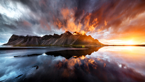 Vestrahorn mountain, Beach, Iceland, Sunset, Dawn, Motorola Edge 30 Neo, Stock, Stokksnes, 4K wallpaper