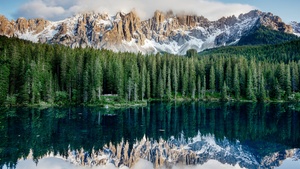 Karersee Lake, Dolomite mountains, Alps mountains, Landscape, Italy, Reflection, 4K wallpaper
