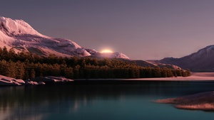 Landscape, Evening, Sunset, Forest, Mountains, Lake, Reflection, Windows 11, 4K wallpaper