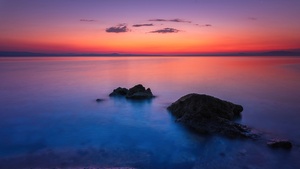 Seascape, Twilight, Sunset, Rocks, Summer, 4K wallpaper