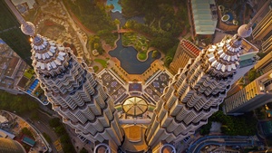 Petronas Towers, Skyscrapers, Kuala Lumpur, Malaysia, Aerial view, 4K wallpaper