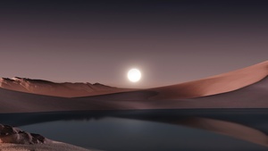 Moon, Dusk, Lake, Reflection, Landscape, Desert, Windows 11, 4K wallpaper