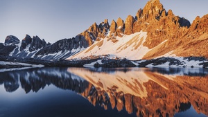 Three peaks of Lavaredo, National Park, Italy, Mountains, Reflection, Sunrise, Italy, 4K wallpaper