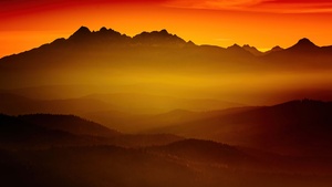 Tatra Mountains, Mountain range, Sunset, Orange sky, Europe, 4K wallpaper