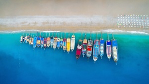 Boats, Beach, Aerial view, 4K wallpaper
