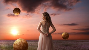 Dream, Woman, Landscape, Sunset, Surreal, Alone, 4K wallpaper