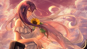 Anime girl, Happy Mood, Sunflower, Alone, 4K wallpaper