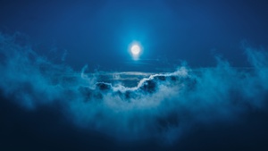 Moon, Above clouds, Night, Cold, Blue Sky, 4K wallpaper