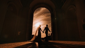 Couple, Marriage, Together, Hands together, Silhouette, Sunset, 4K wallpaper