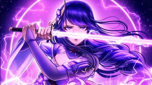 Baal Raiden Shogun, Purple aesthetic, Genshin Impact, 4K wallpaper