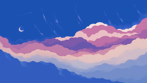 Blue Sky, Half moon, Crescent Moon, Clouds, Star Trails, 4K wallpaper