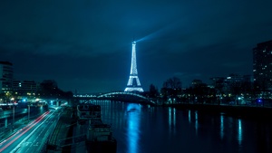 Eiffel Tower, France, Night, Paris, Reflection, River Thames, City lights, Night City, 4K wallpaper