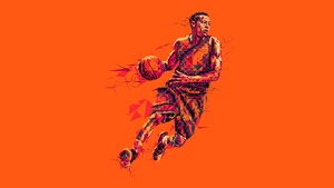 Basketball player, Low poly, Orange background, 4K wallpaper