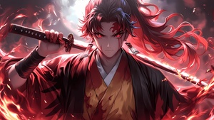 Yoriichi Tsugikuni, Katana, Demon Slayer: Kimetsu no Yaiba, 4K wallpaper