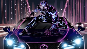 Black Panther, Lexus LC 500, Digital Art, Neon art, Marvel Superheroes, 4K wallpaper
