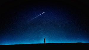 Night, Man, Alone, Starry sky, Night sky, Comet, Silhouette, 4K wallpaper