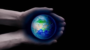 Planet Earth, Holding hands, Palm, Black background, Save The Planet, 4K wallpaper