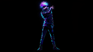 Satoru Gojo, Neon art, AMOLED, Black background, 4K wallpaper
