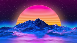 Mountains, RetroWave art, Landscape, Neon, 4K wallpaper