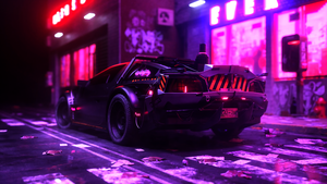 DMC DeLorean, Synthwave, Neon, Cyberpunk, 4K wallpaper