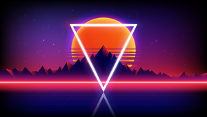 Mountains, Triangle, RetroWave art, Landscape, Neon, Reflections, 4K wallpaper