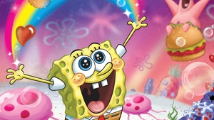 SpongeBob smiley face, Patrick Star, SpongeBob SquarePants, Rainbow, 4K wallpaper
