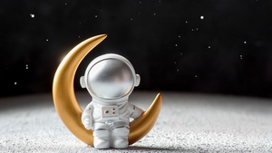 Robot, Astronaut, Space suit, Crescent Moon, Half moon, Surface, Moon, 4K wallpaper