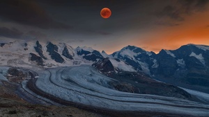 Blood Moon, Alps mountains, Landscape, Sunset, Europe, 4K wallpaper