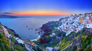 Greece, Dusk, Sunset, Sunrise, Panorama, 4K wallpaper
