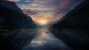 Sunrise, Alone, Mountains, Morning, Reflection, Lake, Switzerland, 4K wallpaper