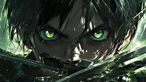 Eren Yeager, Green eyes, AI art, Attack on Titan, 4K wallpaper