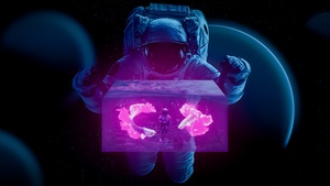 Astronaut, Fish, Photo Manipulation, Dark background, Space suit, Fiction, 4K wallpaper