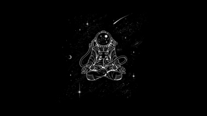 Astronaut, Meditation, Minimal art, Space artwork, Black background, AMOLED, 4K wallpaper