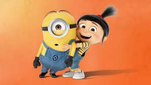 Agnes, Minion, Despicable Me, Orange background, 4K wallpaper