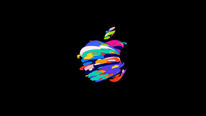 Apple logo, Mac, Black background, Colorful, AMOLED, Simple, Pop Art, 4K wallpaper