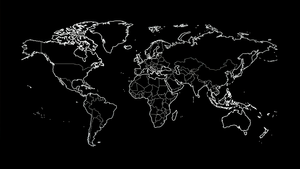 World map, Outline, Black and White, Black background, AMOLED, 4K wallpaper