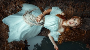 Beautiful girl, Aerial view, Surreal, 4K wallpaper